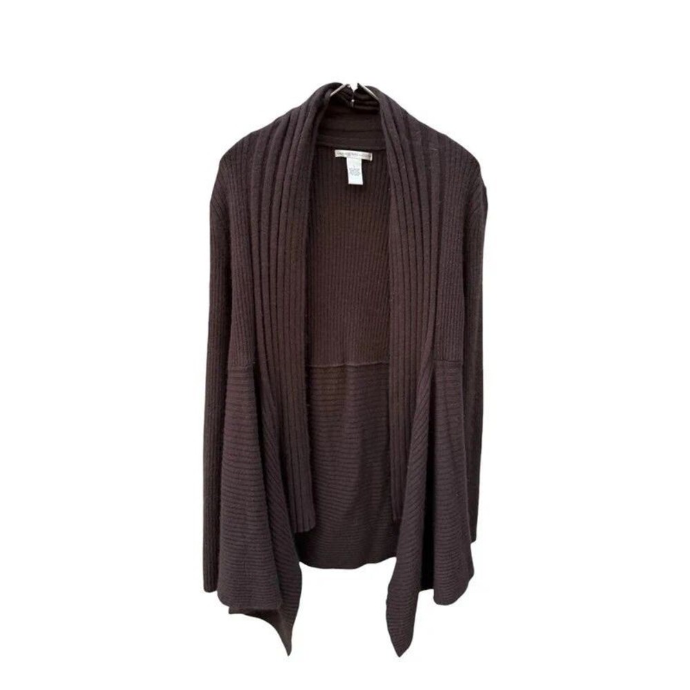 Quiet Luxury Old Money Y2K Minimalist Ribbed Angora Cardigan Brown - L